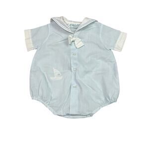 Vintage Feltman Bros Nautical Creeper Sailboat Pale Blue Newborn Infant